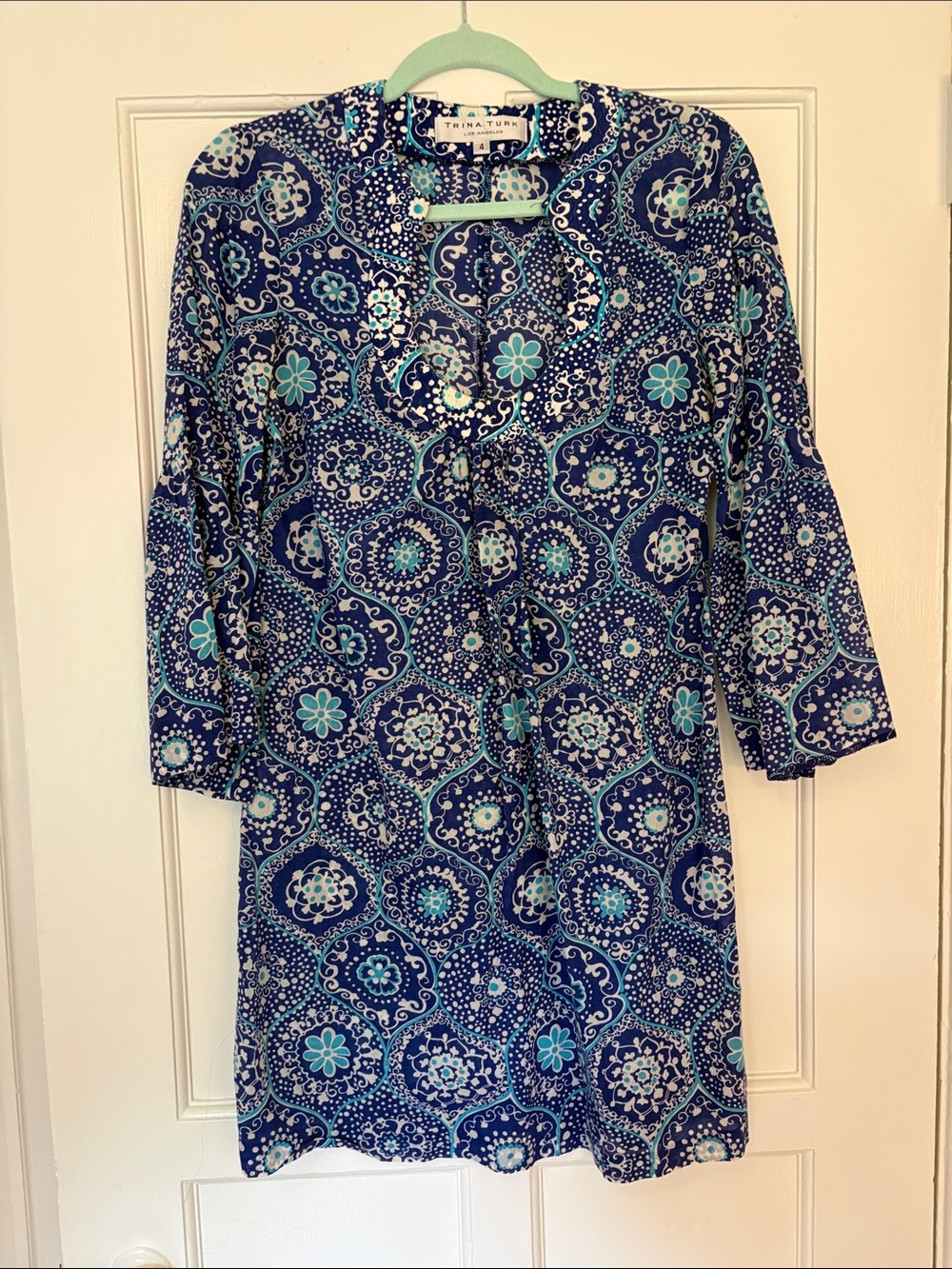 Trina Turk Navy and Aqua Medallion Tunic